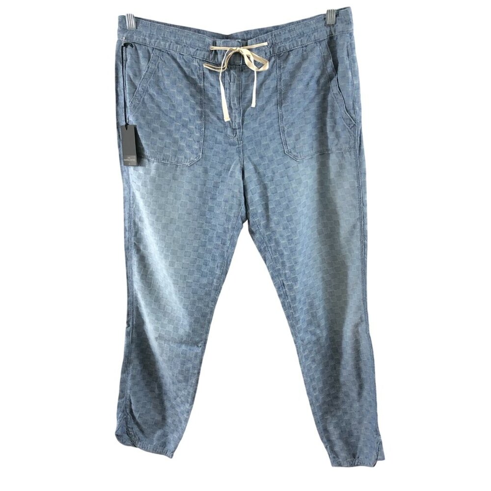 Genetic Womens Liana Drawstring Crop Pants Cotton Lightweight Geometric Blue 32